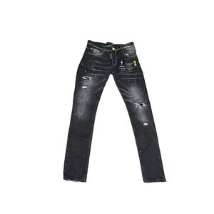 TWO ONE TWO Men's Black‎ Distress RF Paint Splatter Skinny Jeans Size 32x32